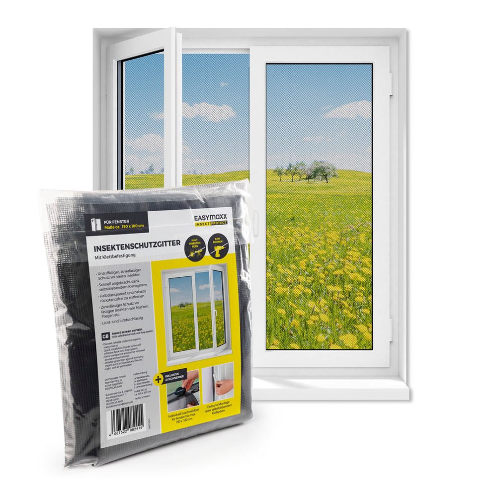 EASYmaxx Защита от насекомых-Fensterrahmen Fliegengitter Fenster, Moskitonetz Montage ohne Bohren 150 x 180 cm, (1-St), zuschneidbarer Защита от насекомых Fenster, Montage ohne Bohren