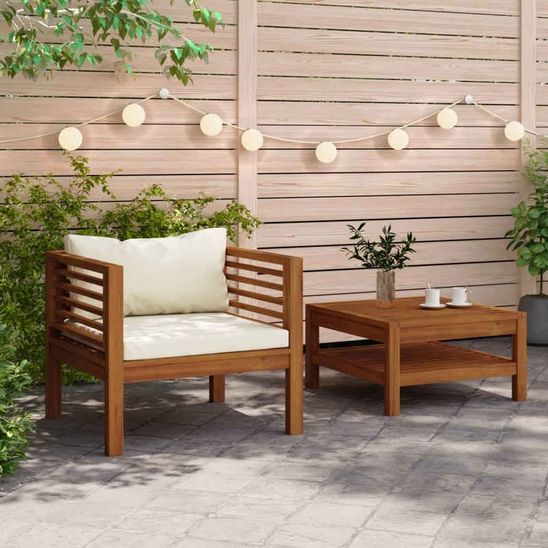 vidaXL Loungesofa 2-tlg. Garten-Sofagarnitur mit Cremeweißen Kissen Akazienholz, 1 Teile