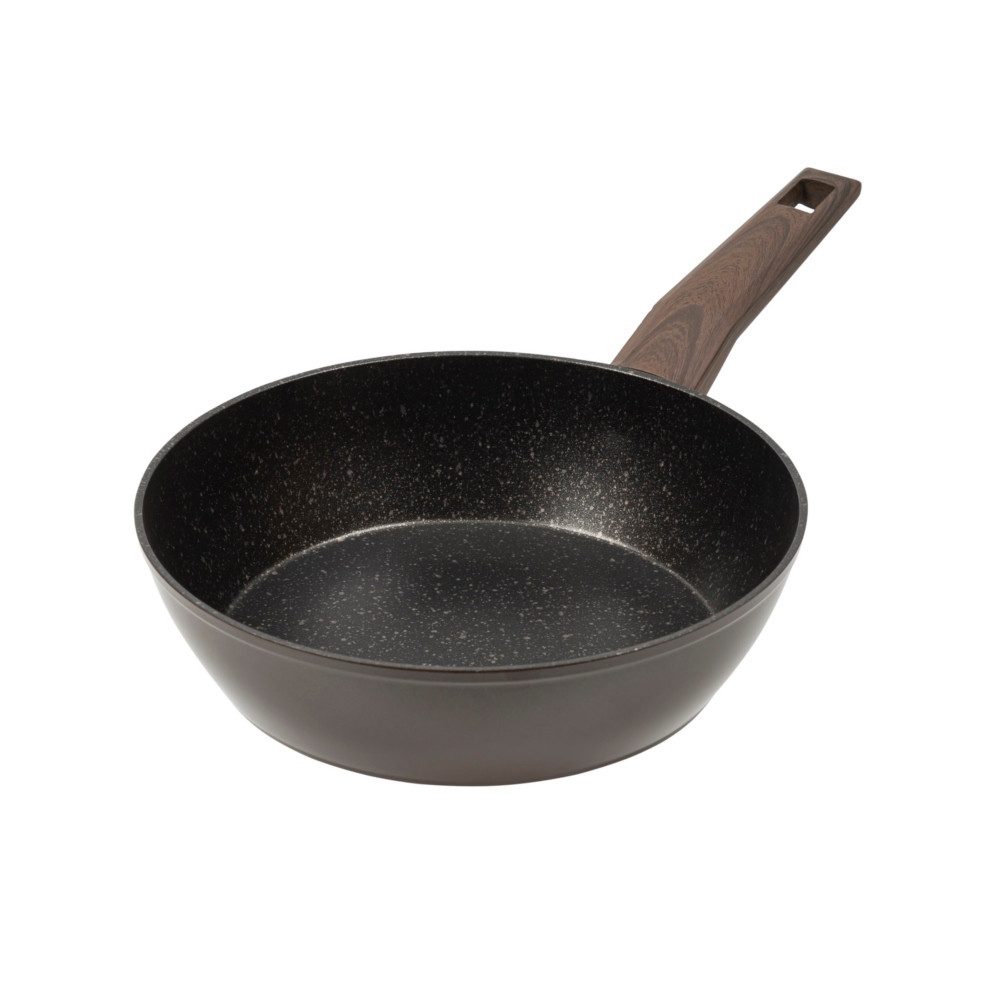 RESTO Kitchenware Bratpfanne Carina, tiefe Schmorpfanne mit holzähnlichem Soft-Touch-Griff, Aluminium (1-tlg), mit Marmor-Antihaftbeschichtung, 4-lagig, für alle Herdarten geeignet