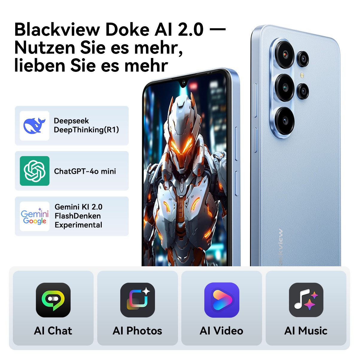 blackview Blackview WAVE10C 128GB Handy incl. R50-Uhr Android 16 Smartphone (6,88 Zoll, 128 GB Speicherplatz, 32 MP Kamera, Dual SIM 4G, Android 16 Outdoor Smar – Bild 4 von 5