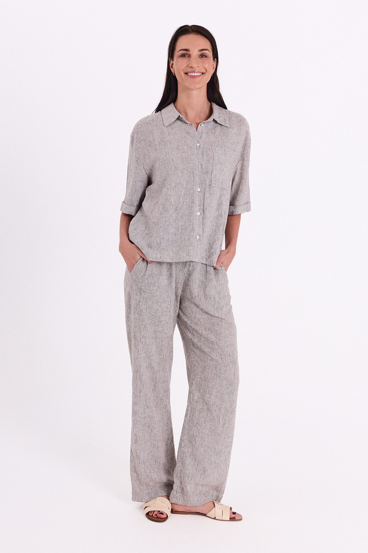 FREEQUENT Leinenhose FQLAVA-PANTS bequem weite Form, gestreift