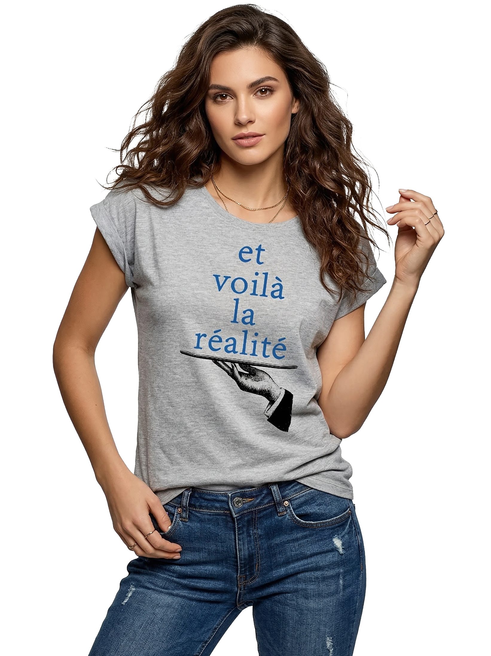 MAKAYA T-Shirt Lustiges Damen Top mit französischem Spruch, kurzarm (Weiß, Rosa, Hellgrau, 34, 36, 38, 40, 42, 44, 46, 48, 50) Baumwolle