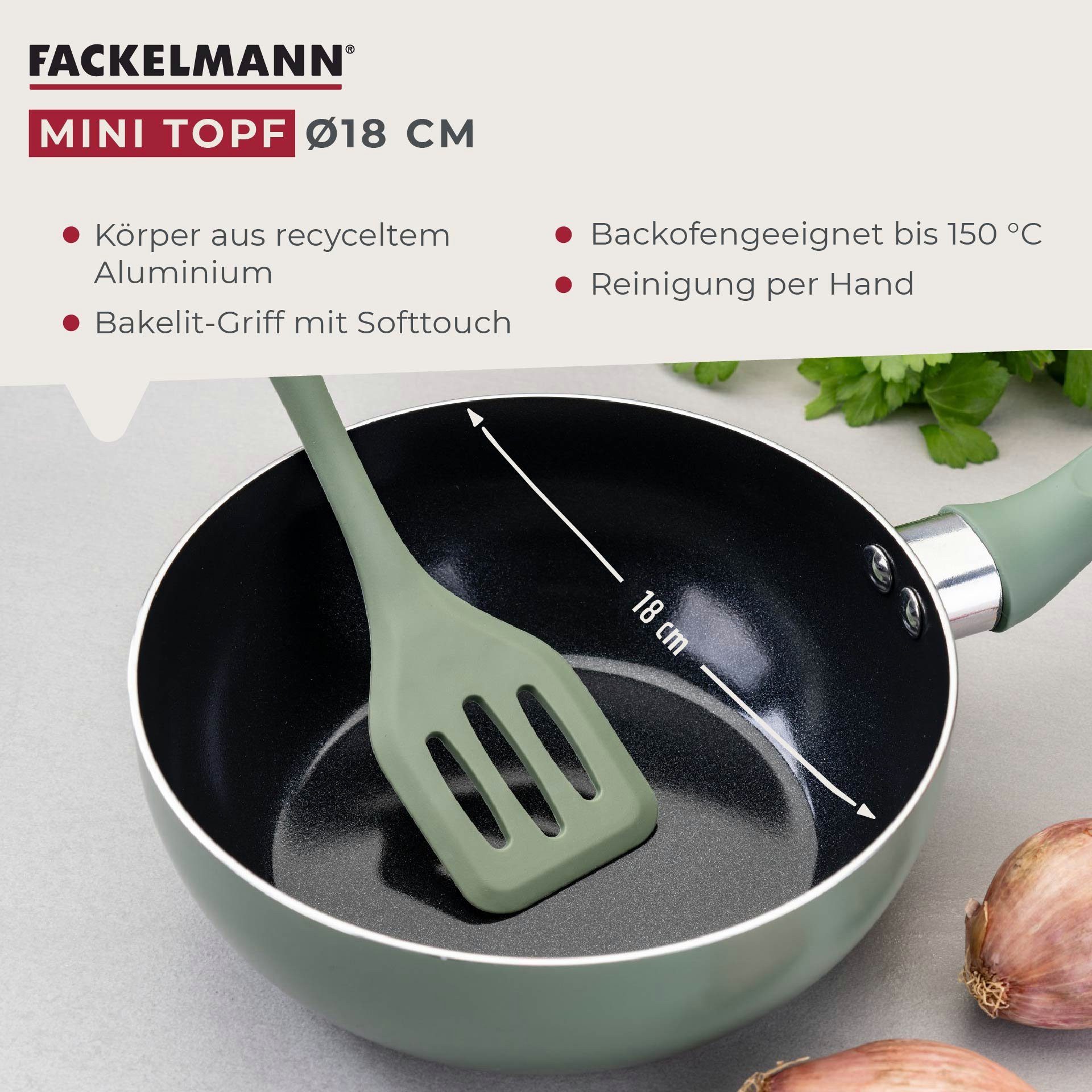 FACKELMANN Bratpfanne Mini Wokpfanne, Mini Cooking, Pfanne Ø18 cm, recyceltes Aluminium