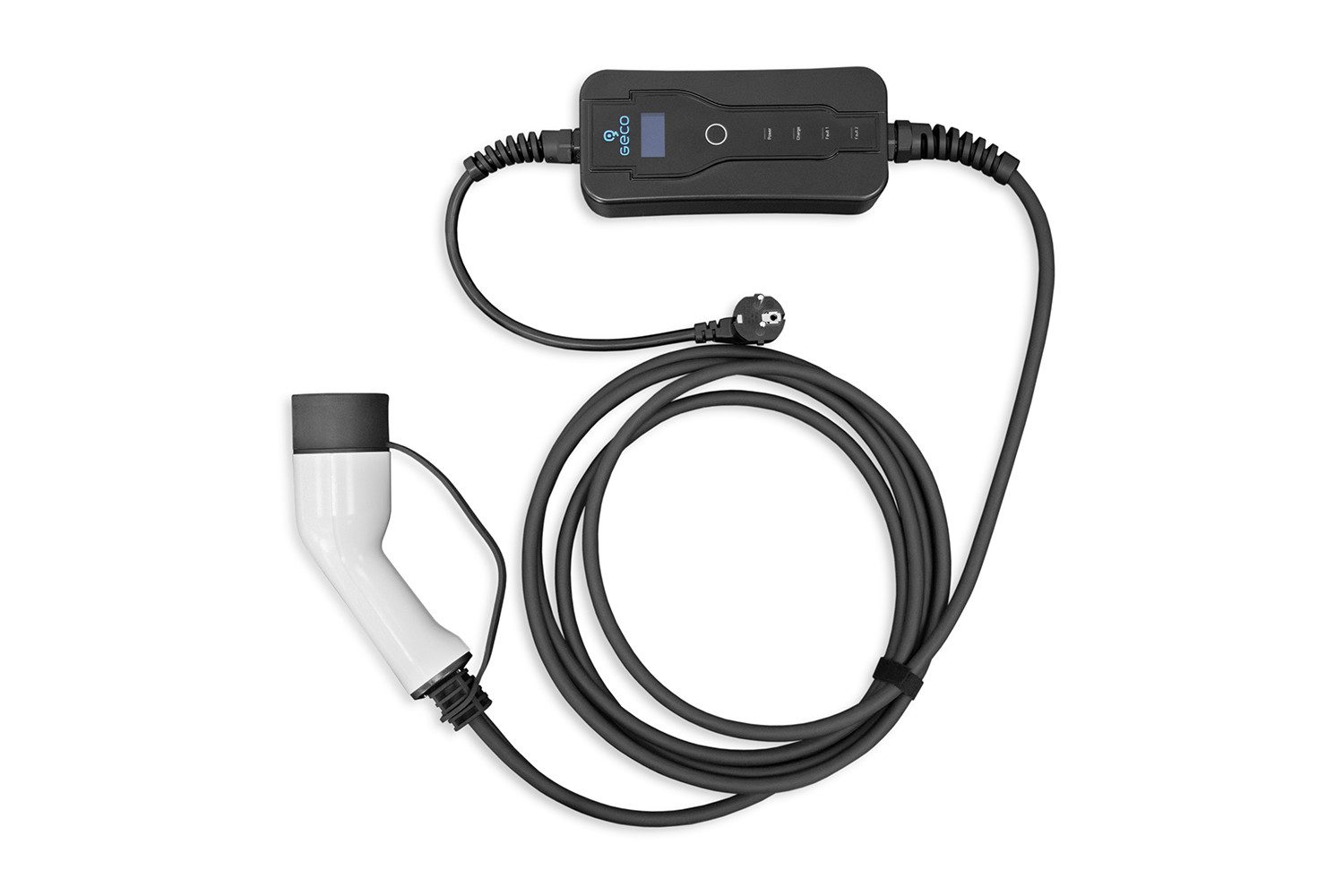Geco EV Ladegerät 1Ph 230V 16A Typ 2 auf Schuko mit LED Display Elektroauto-Ladegerät