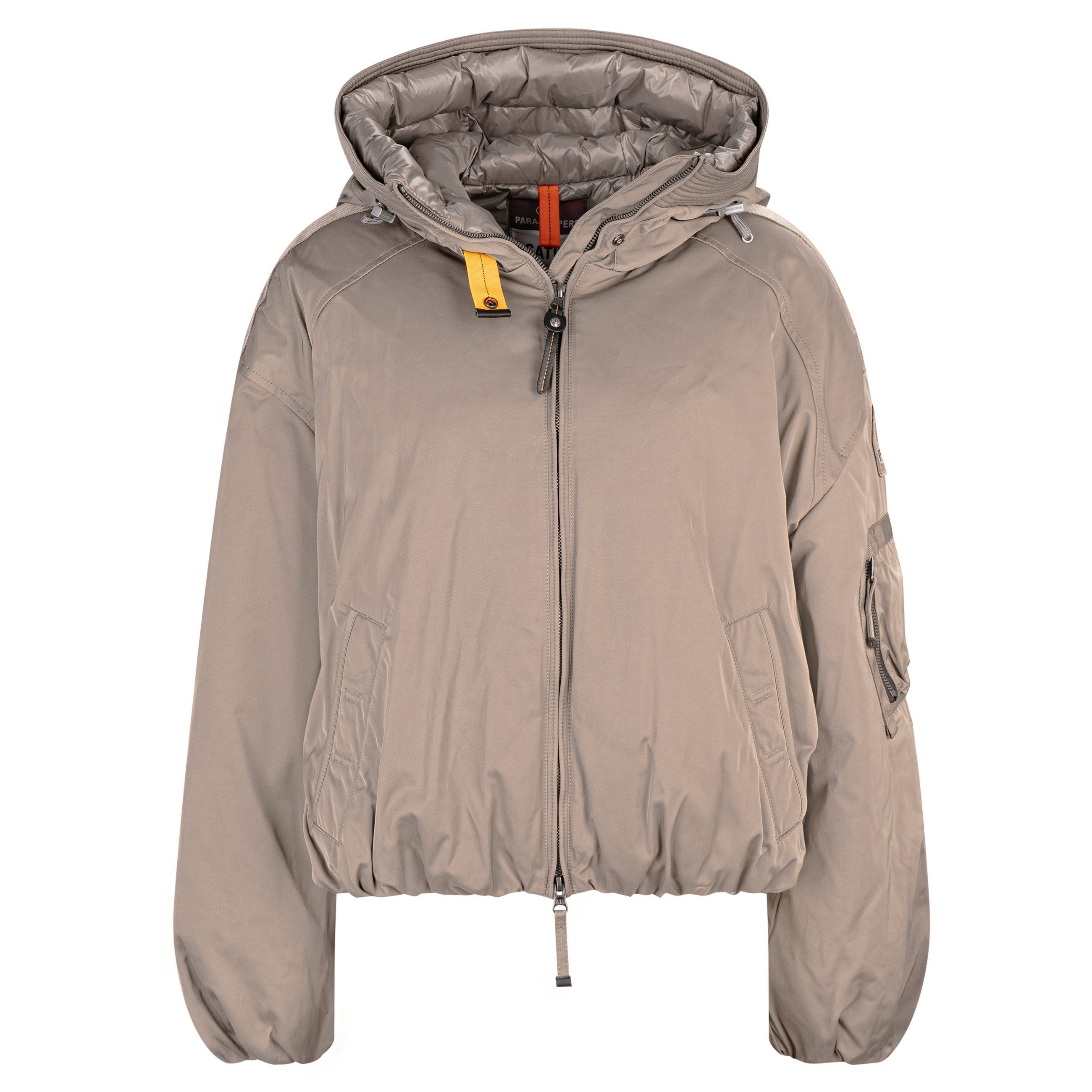 Parajumpers Bomberjacke PJS NAADZ - WOMAN Damen Daunen Bomber Jacke Atmosphere Beige Größe L mit Kaputze und Stehkragen