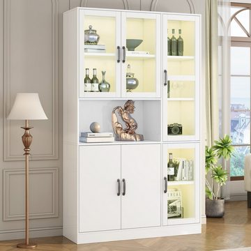 OKWISH Vitrine Buffet weiße Standvitrine (Vorratsschrank Luxus-Bücherregal mit LED-Licht, Standregale für Bücher)