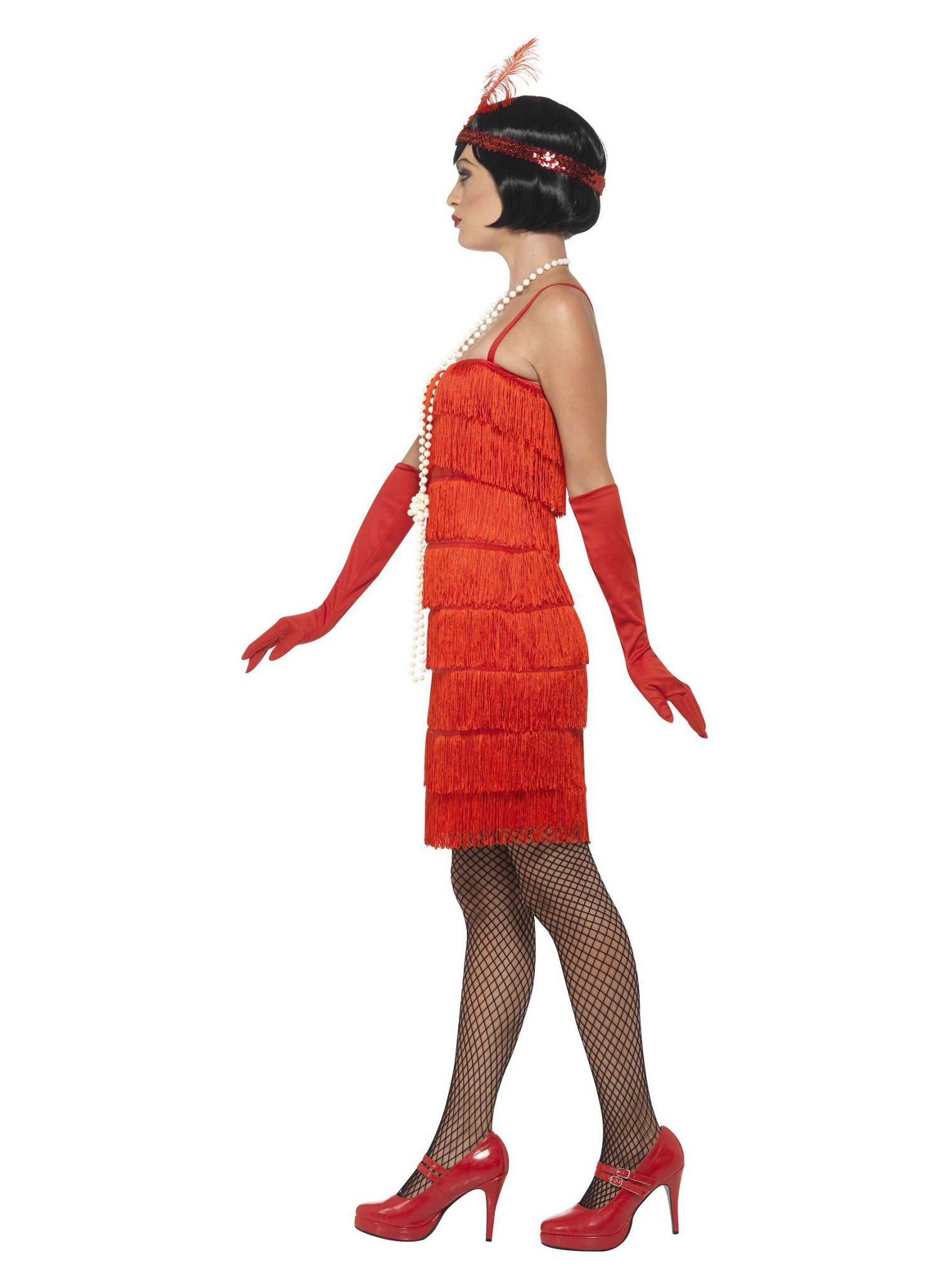 Smiffys Kostüm Rotes Flapper Cocktailkleid mit Fransen, Rotes Abendkleid fü günstig online kaufen