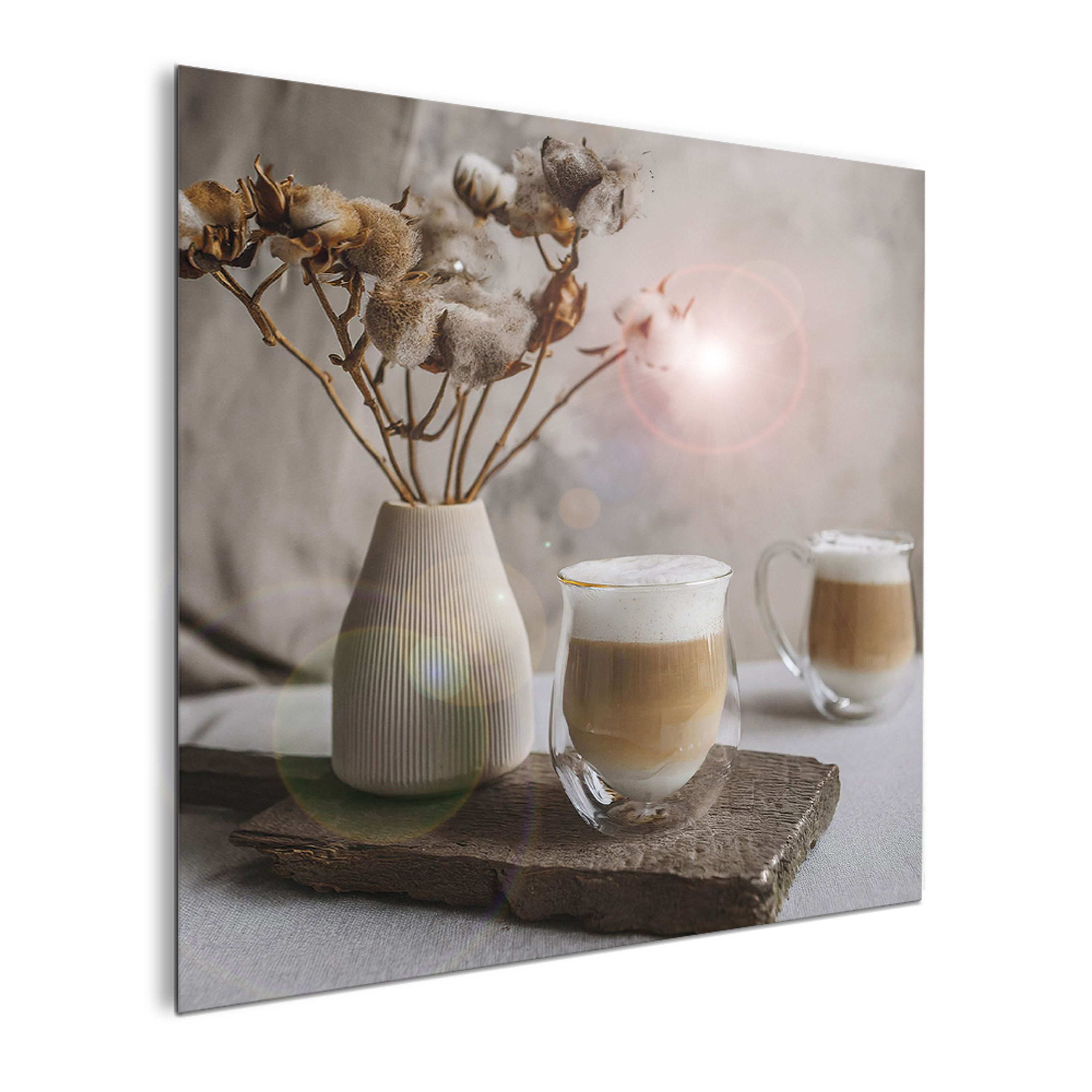artissimo Glasbild Bild aus Glas 30x30 cm / Wandbild Küche / Küchendeko Wand, Küchenbild: Stillleben mit Kaffee