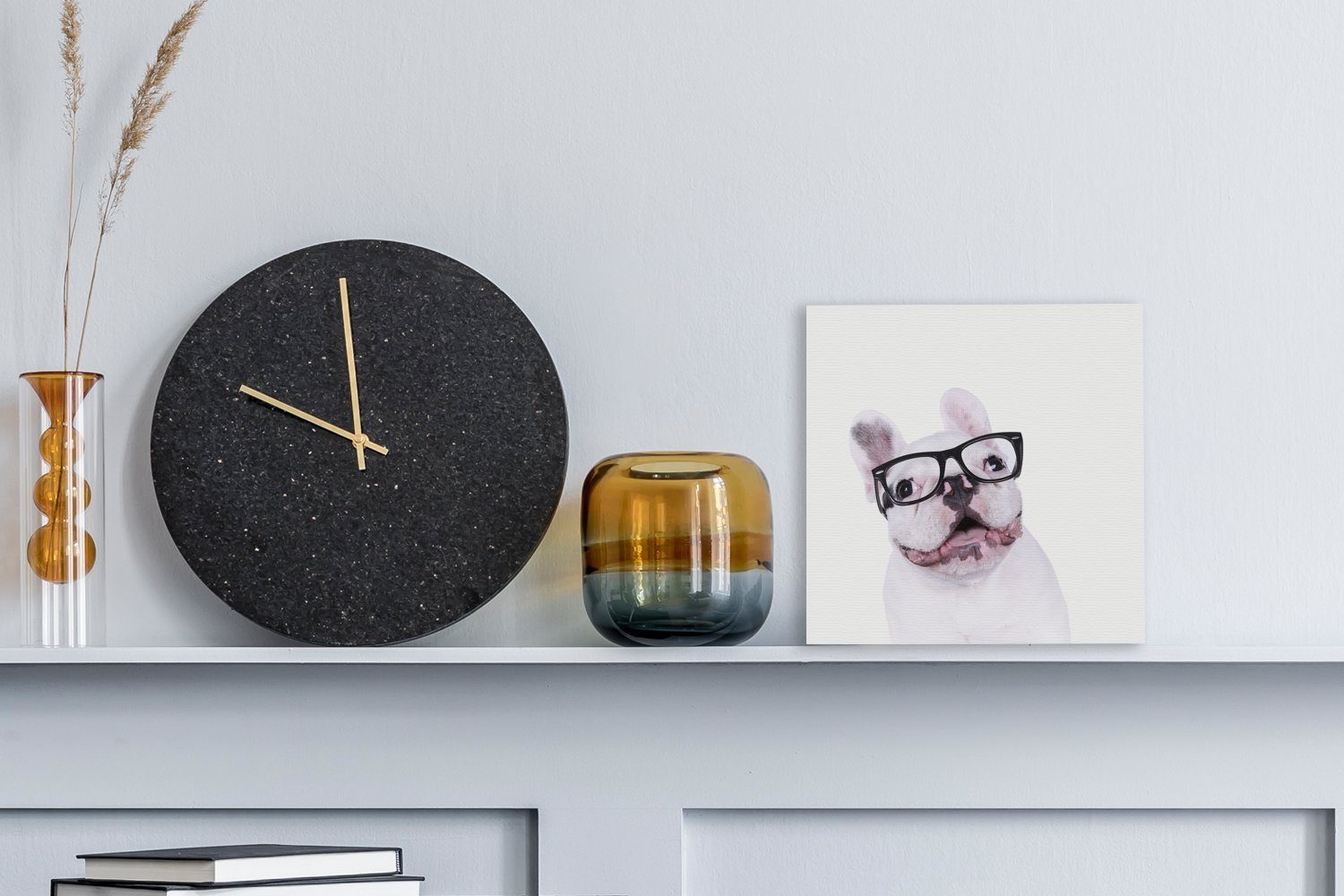 OneMillionCanvasses® Leinwandbild Hipster, Wohnzimmer Bilder Leinwand für - - St), Schlafzimmer Brille Hund (1