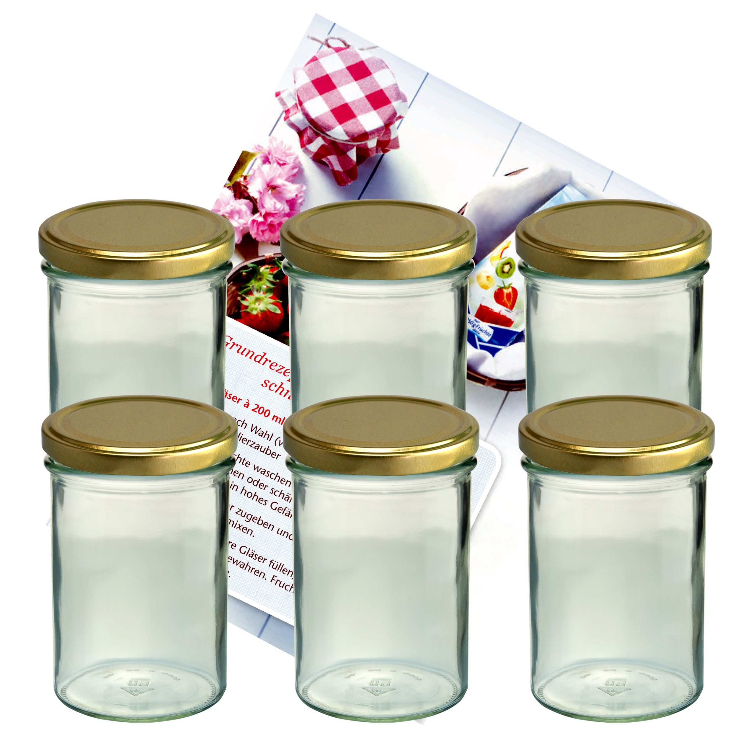 MamboCat Einmachglas 6er Set Sturzglas 435 ml Marmeladenglas Einmachglas goldener Deckel, Glas