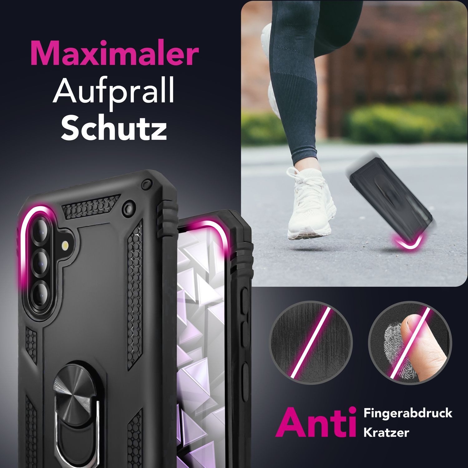 Nalia Smartphone-Hülle Samsung Galaxy A36 17 cm (6,7 Zoll), Military Style / 360° Dreh Ring / Ständer / Fallschutz Cover / Robust