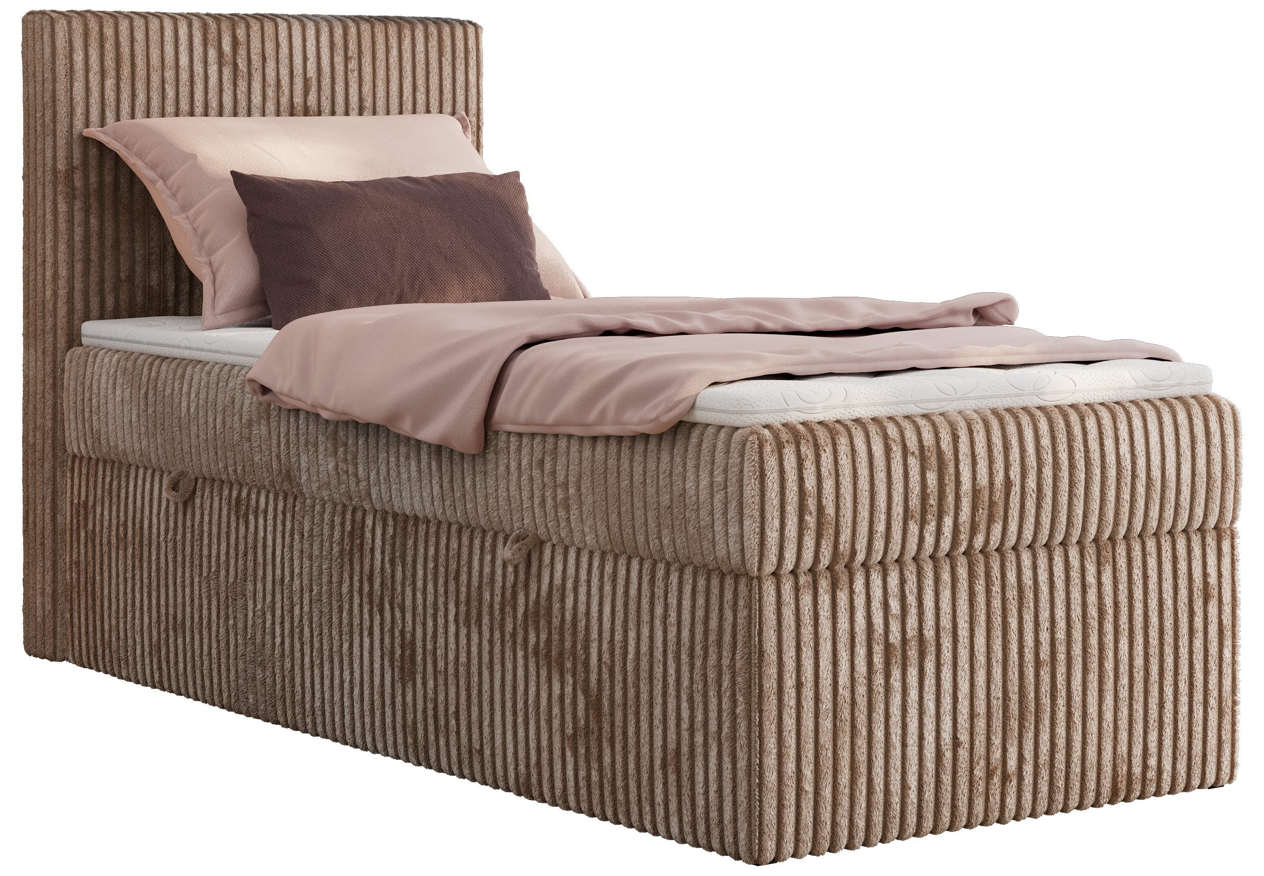 MKS MÖBEL Boxspringbett TILIANO 90 (Set, Topper T25 oder Visco, T30 Schaum, 7 Härtezonen), Einzelbett 90x200, Stauraum, Multipocket-Matratze, Kopfteil
