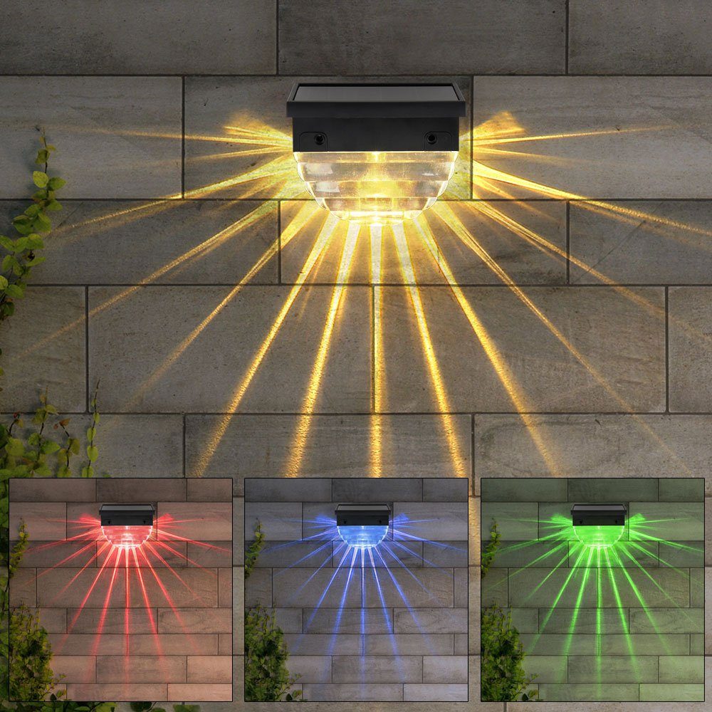 verbaut, LED fest LED RGB Solarleuchte, Außenwandlampe 2x Warmweiß, Gartenlampe Globo Farbwechsel, LED-Leuchtmittel Farbwechsel Zaunleuchte Solarlampe