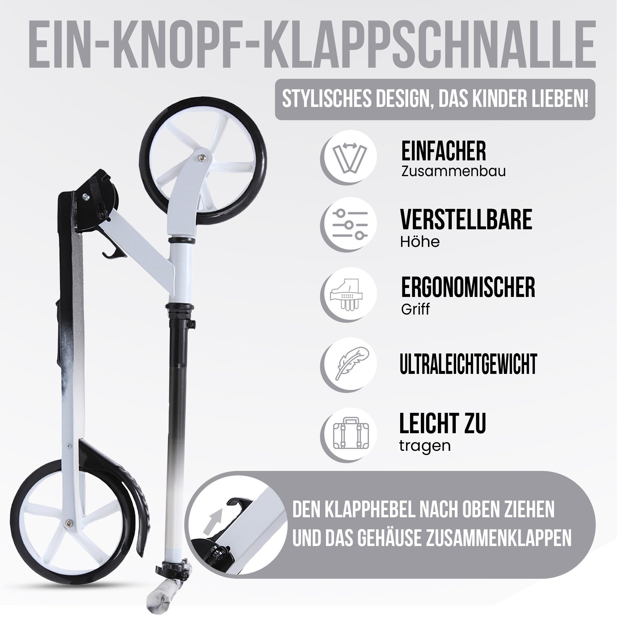 Habib Gruppe Scooter Kinderroller 200mm Cityroller, Klappbar & bis 100kg