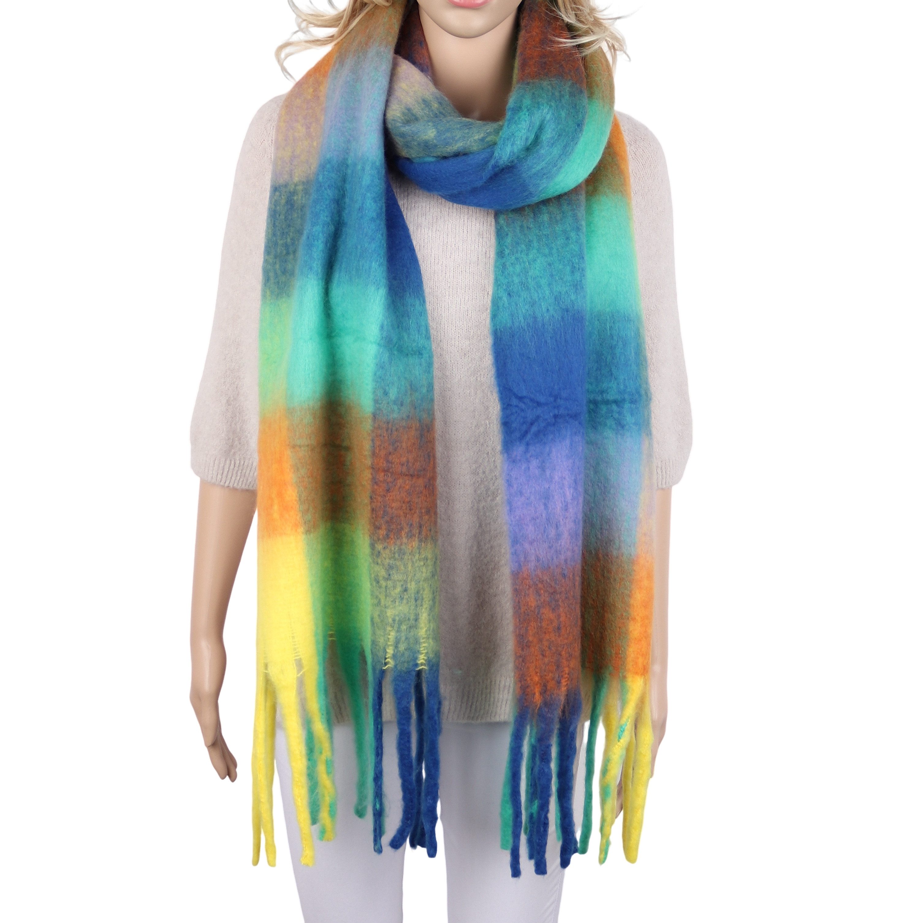 MIRROSI Modeschal weicher und warmer Schal Karomuster mit Fransen, 40x200cm, Damen Halstuch ideal für Herbst und Winter