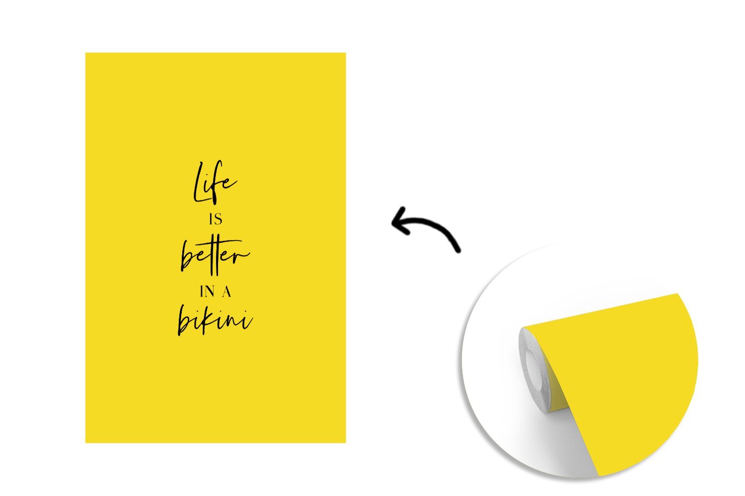 Leben Bikini Das Montagefertig Tapete Wandtapete - Matt, MuchoWow Fototapete ist St), für Wohnzimmer, Vinyl Zitat, - bedruckt, im besser Gelb (3