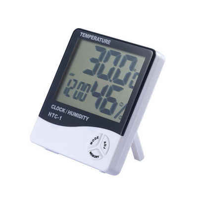 Dedom Raumthermometer Thermometer mit LCD-Anzeige,kleiner digitaler Reisewecker, Zusammenklappbar,wandmontiert,Aufbewahrung,mit Uhrzeit,Wecker