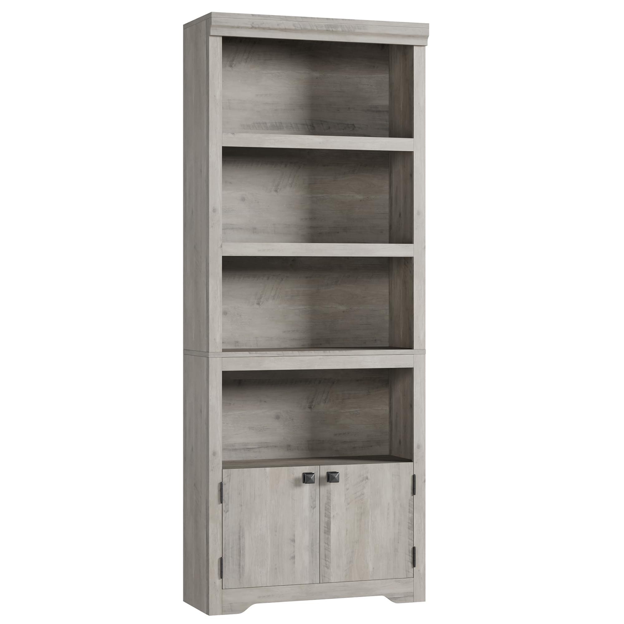 GarveeMore Bücherregal 5-stöckiger Bücherschrank mit 2 Türen, verstellbare Einlegeböden, wasserdichte Oberfläche, multifunktionales Standregal mit Kippschutz
