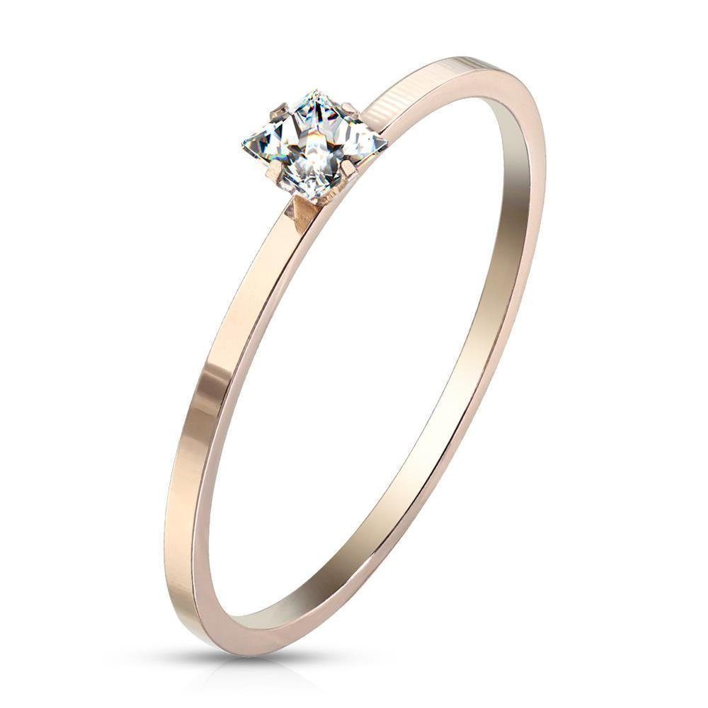 BUNGSA Fingerring Ring Solitär-Optik mit eckigem Kristall rosegold aus Edelstahl Damen (Ring, 1-tlg), Frauen Mädchen