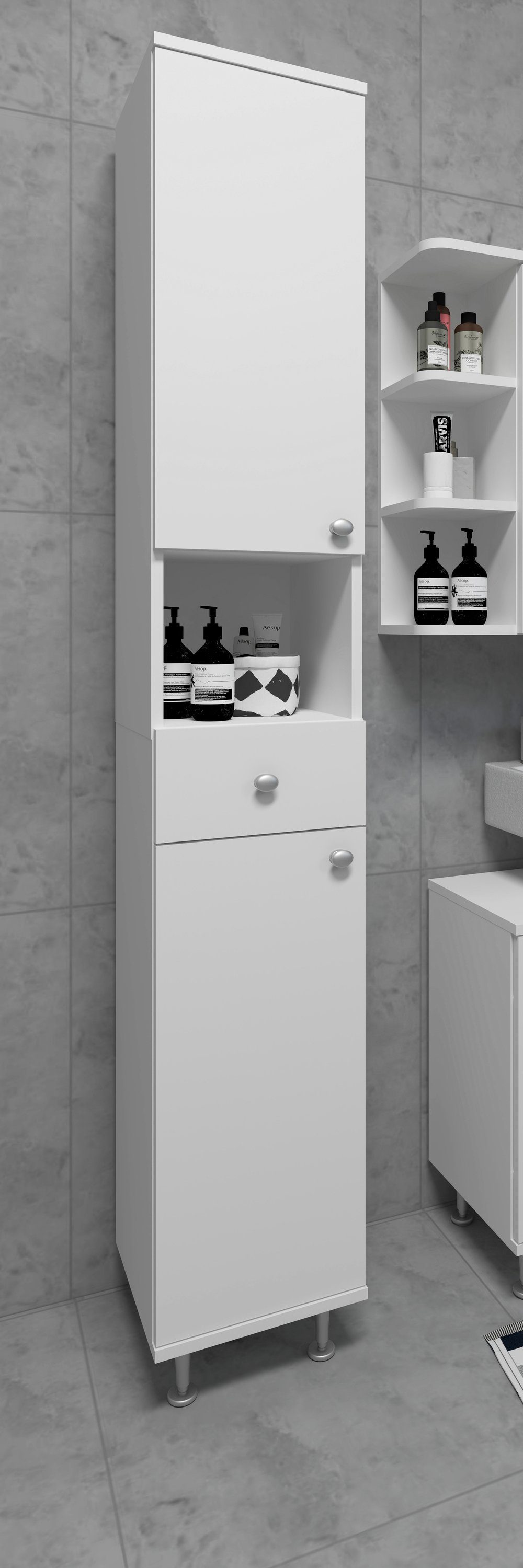 VCM Hochschrank Badmöbel Hochschrank Badschrank Schublade Nilosi