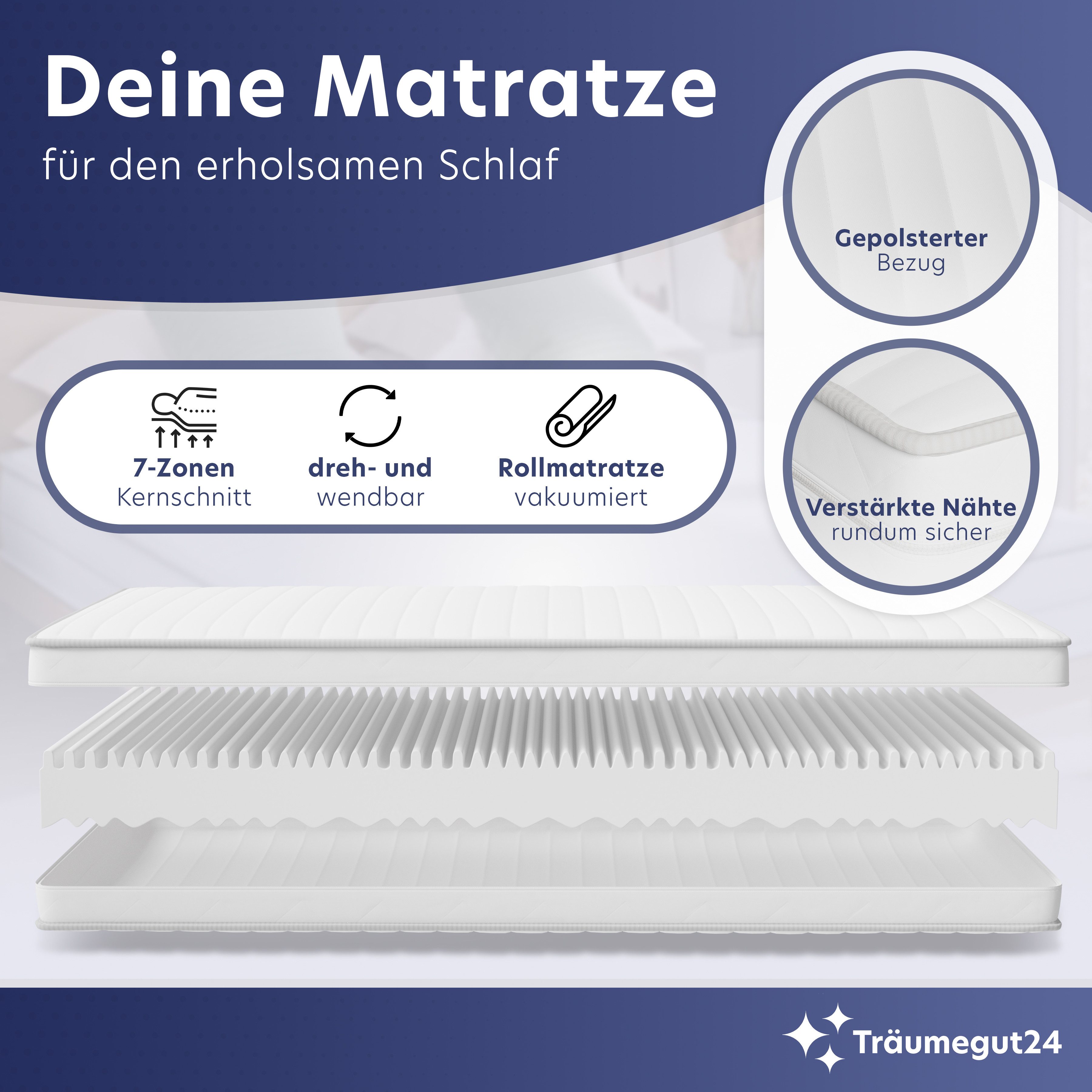 Kaltschaummatratze WaterCell - 7-Zonen Wendematratze mit zwei Liegeseiten H2&H3, Träumegut24, 16 cm hoch, verschiedene Größen und Höhen – Bild 5 von 5