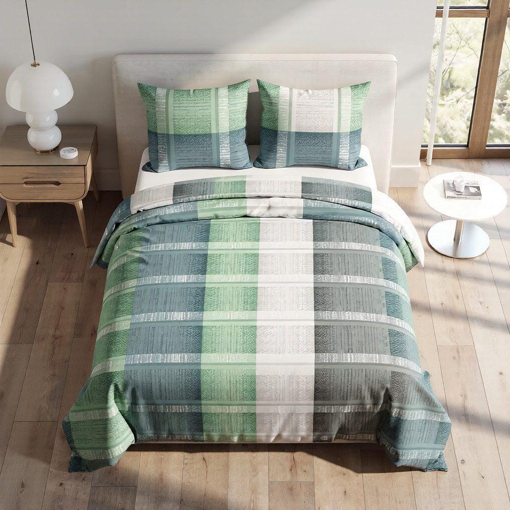 DOBNIG Bettwäsche Flanell, Flanell, 2 teilig, Karo, grün