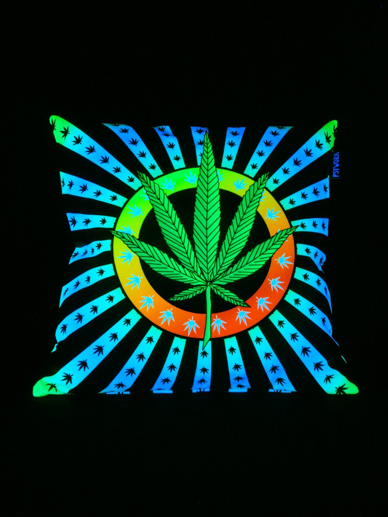 PSYWORK Dekokissen PSYWORK Schwarzlicht Kissen Leaf", Schwarzlicht Neon 40x40cm, "Wead UV-aktiv, unter leuchtet