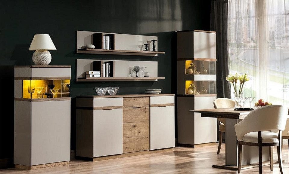 JVmoebel Küche Komplett Esszimmer Designer Luxuriöses Holz Sideboard 2x Vitrine Set, Made in Europa