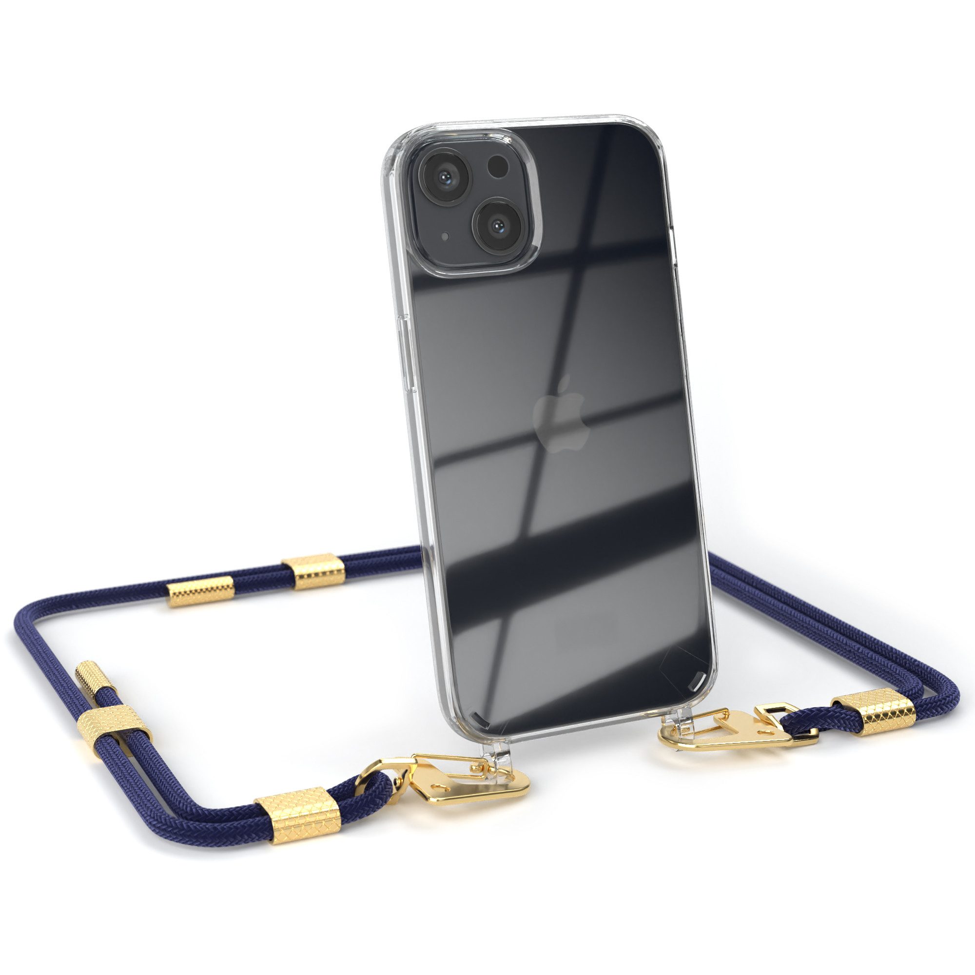 EAZY CASE Handykette Silikonhülle mit runder Kette für Apple iPhone 13 6,1 Zoll, Hülle mit Band 2in1 Handyband Etui Case mit Kordel Dunkelblau Navy