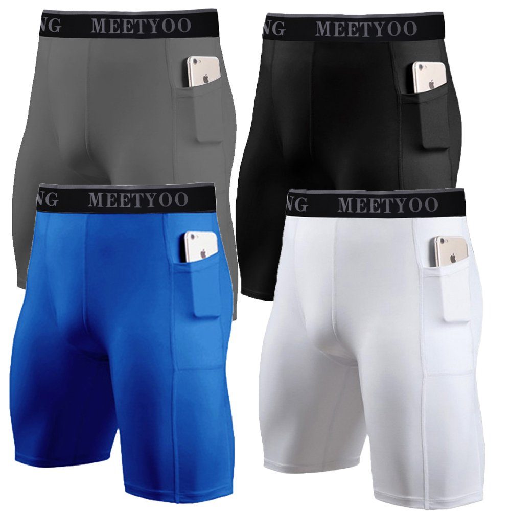 MEETYOO Boxershorts Herren Kompression Shorts Trainingsshorts Kurze Hose (Leggings, Sport Shorts) Laufhose Base Layer Jogger Weiß