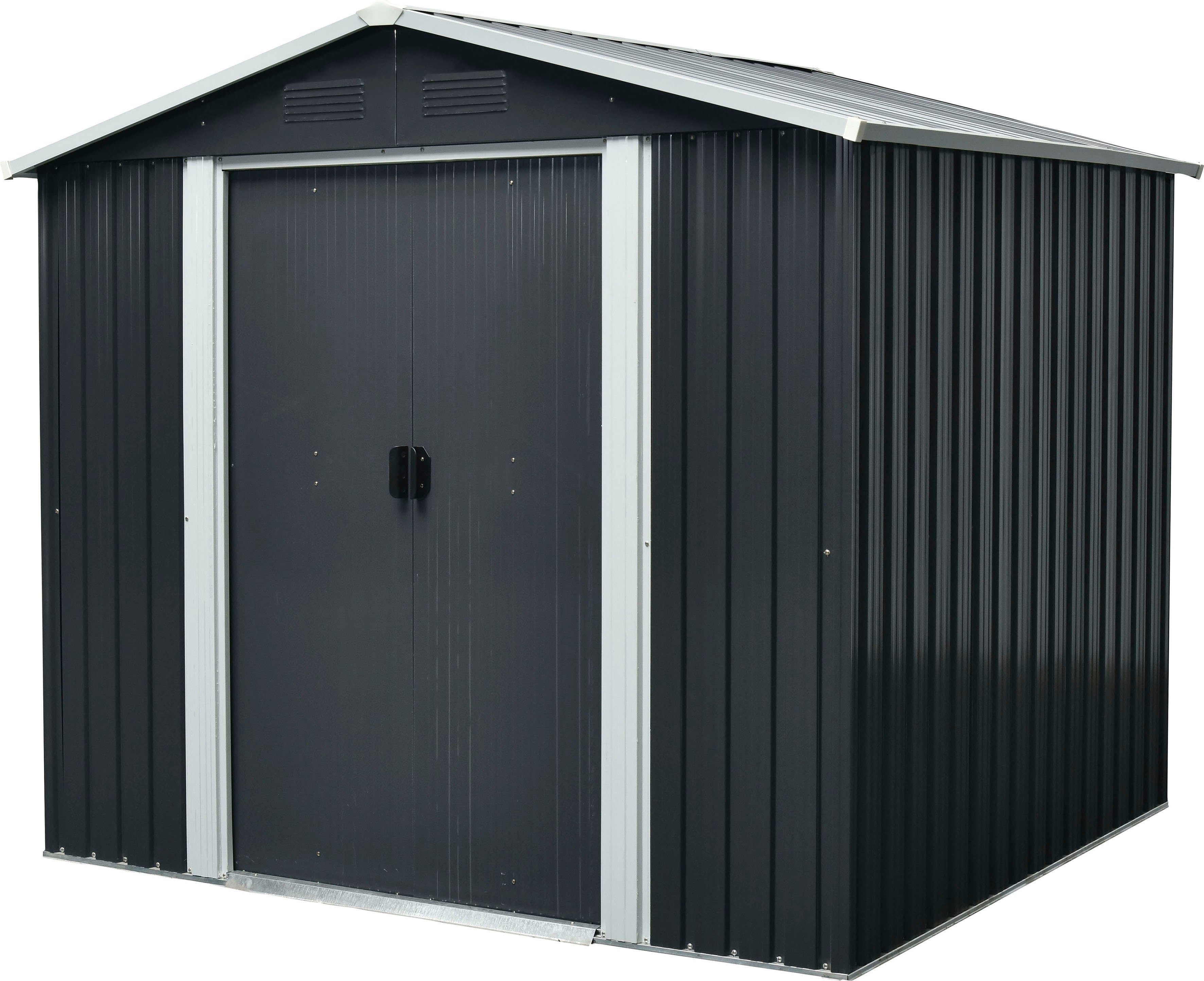 Pergart Gerätehaus Dresden II 106, BxT: 291x162 cm, Metall, mit Satteldach und integrierter Schiebetür, schiefer/creme