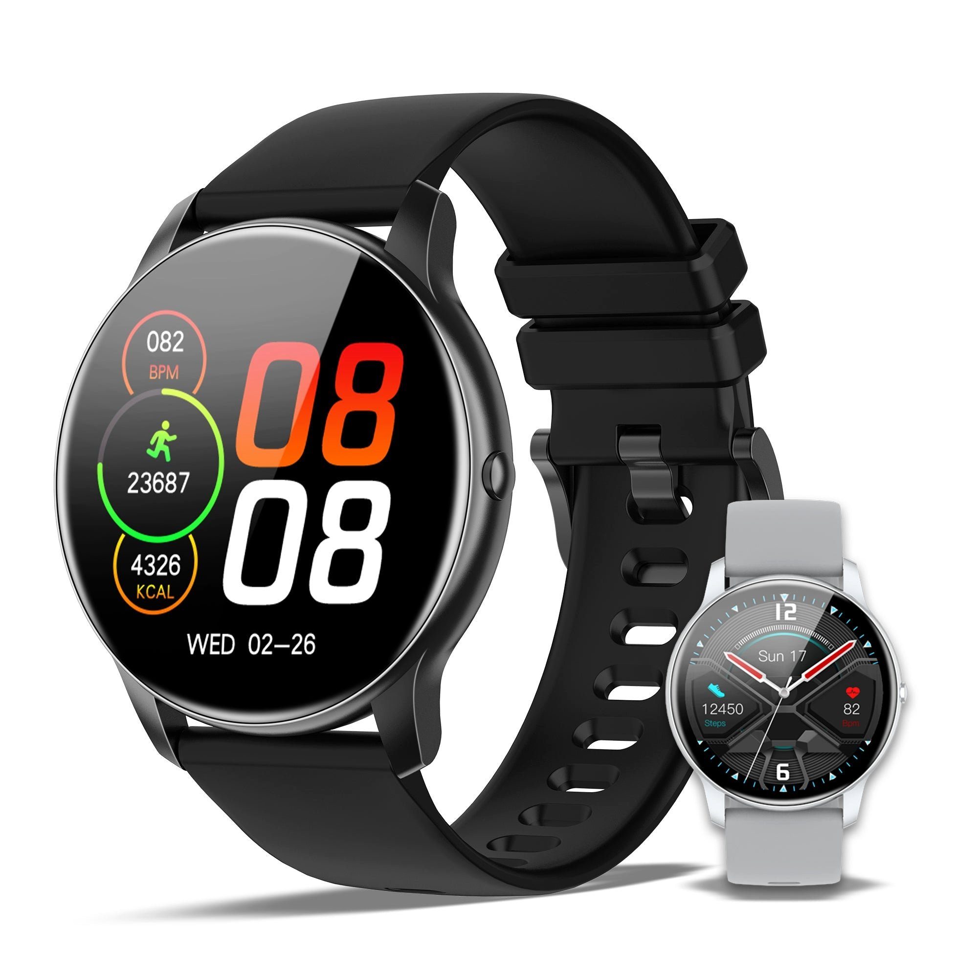 C2 Smartwatch Bluetooth Touchpanel Puls-/HRV-/O2-Messung App Fitnessuhr