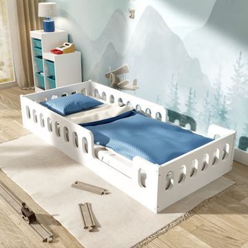 Coemo Kinderbett, Pierre 90x200 Bett massiv Holz mit Lattenrost und Rausfallschutz