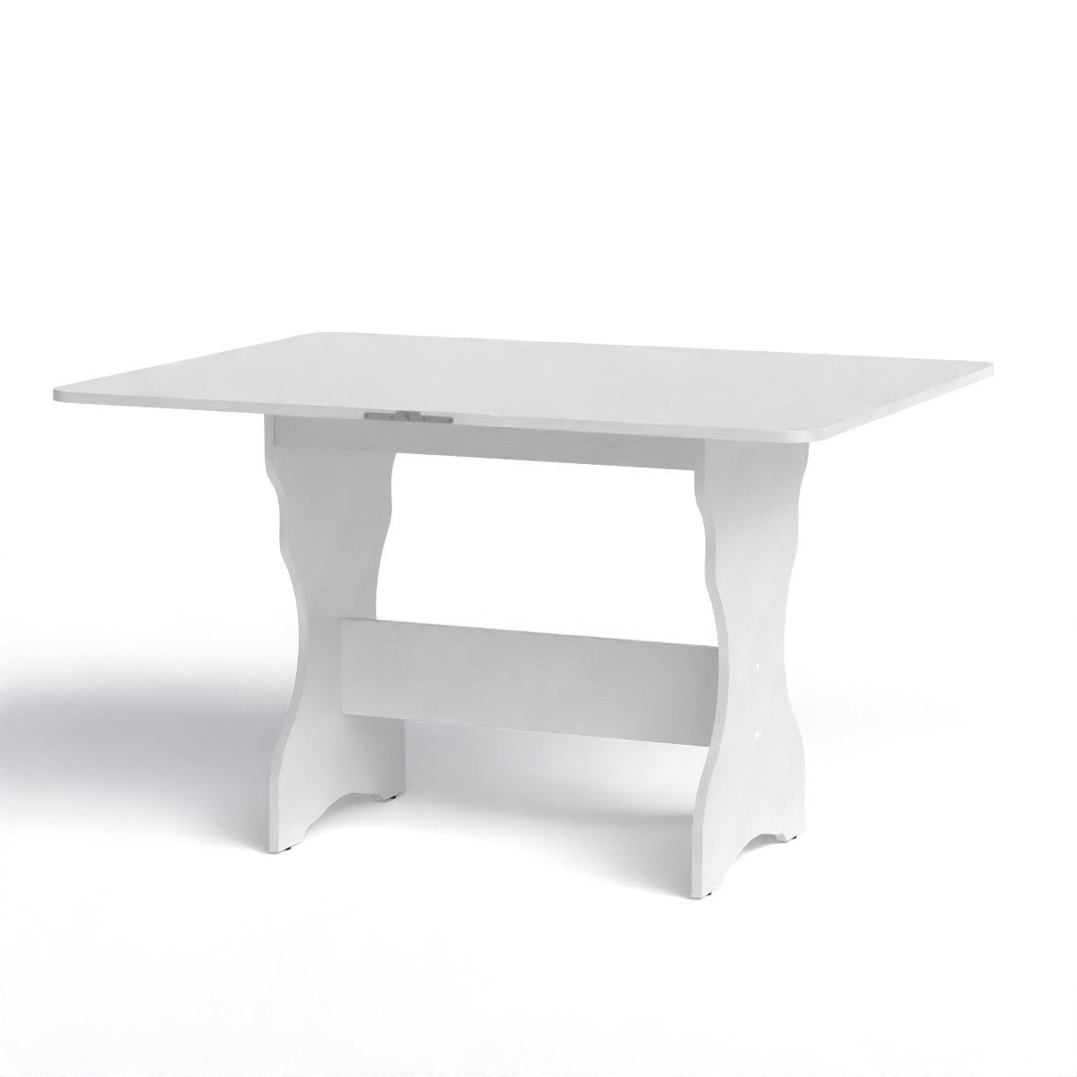 Rodnik Esstisch, ausklappbar platzsparend, drehbare Tischplatte mit abgerundeten Ecken weiß