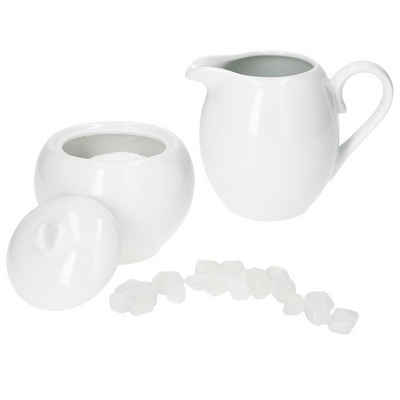 MamboCat Milch- und Zuckerset 2tlg. Set Tommy Milchkännchen & Zucker-Dose + Deckel weiß Porzellan, Porzellan