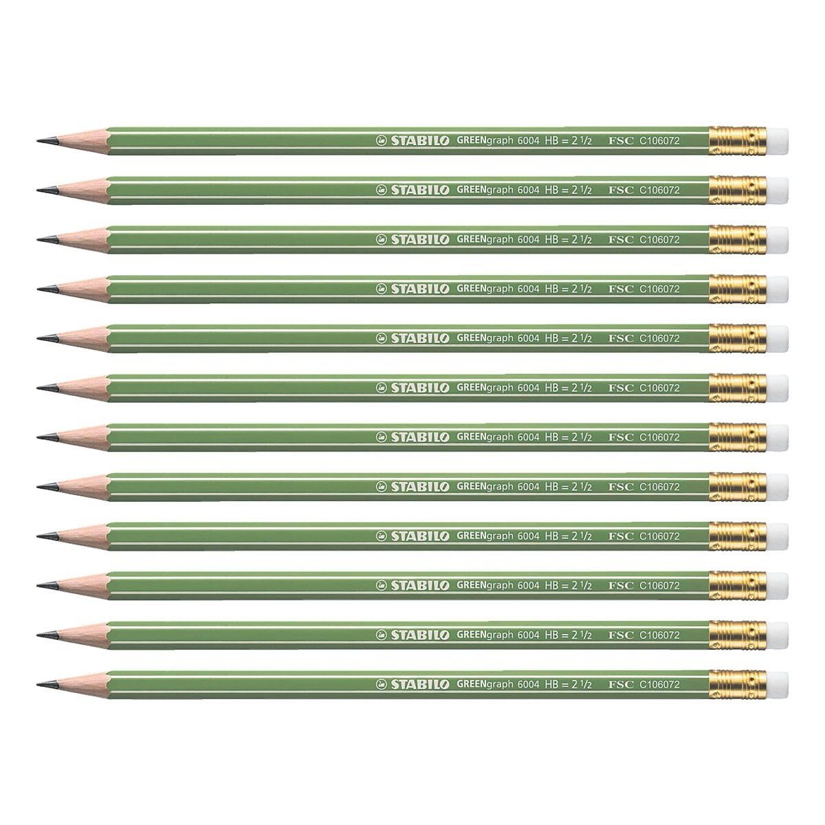 STABILO Bleistift GREENgraph 6004, (12-tlg), HB (mittelweich), Sechskant, mit Radiergummi
