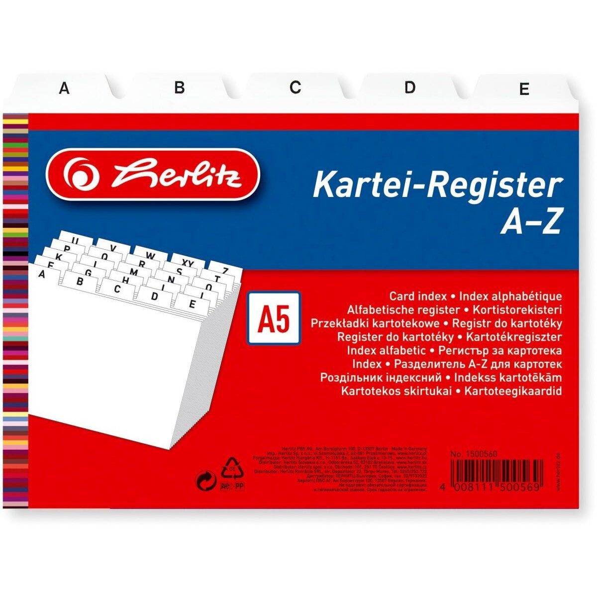 Herlitz Karteikasten Leitregister A-Z A5quer PP 25-teilig weiß