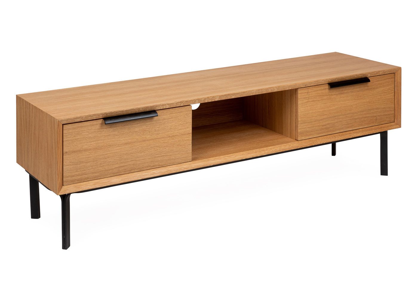 Woodek Design TV-Schrank BERGEN, TV-Lowboard aus massiver Eiche und Eichenfurnier, natur (Offenes Fach mit Kabeldurchführung integriert, 1-St., Oberfläche geölt) Breite 200 cm, Tiefe 40 cm, Höhe 45 cm