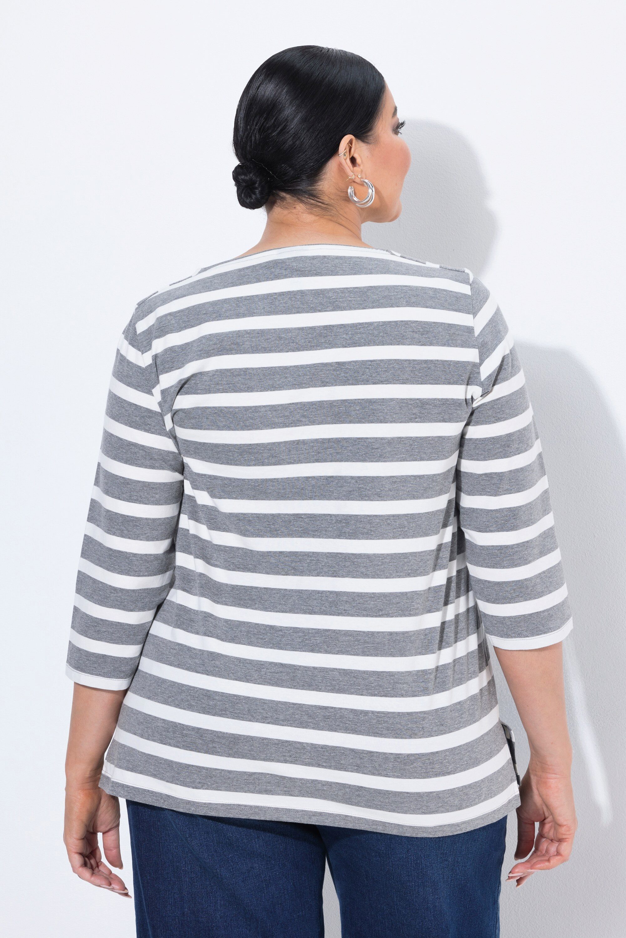 Ulla Popken T-Shirt Shirt Streifen Oversized Carré-Ausschnitt 3/4-Arm – Bild 3 von 4