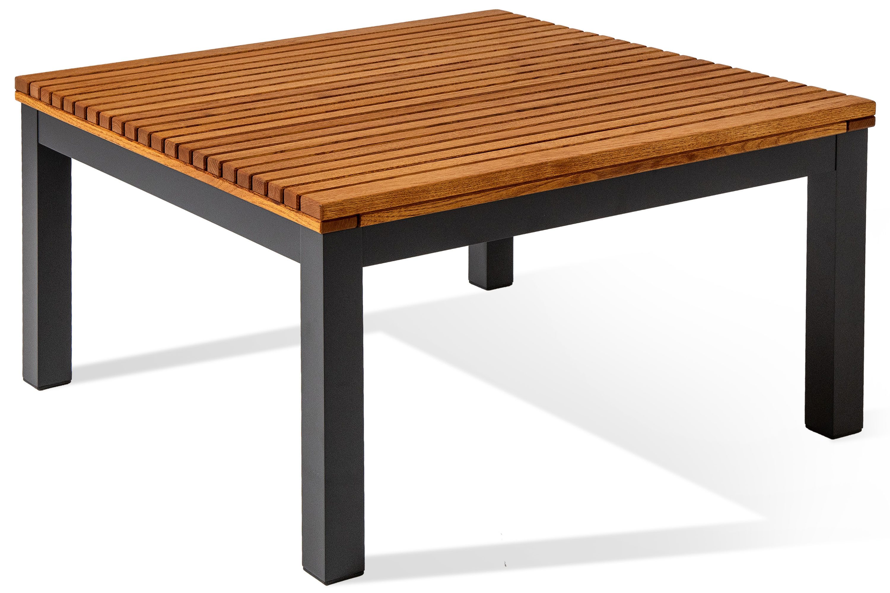 KONSIMO® Gartentisch ARIATO Balkontisch, Holztisch, Premiumqualität aus EU, handgefertigt (80 cm x 43 cm x 80 cm), stabiler Metallrahmen, Massiverobinienholz, witterungsbeständig