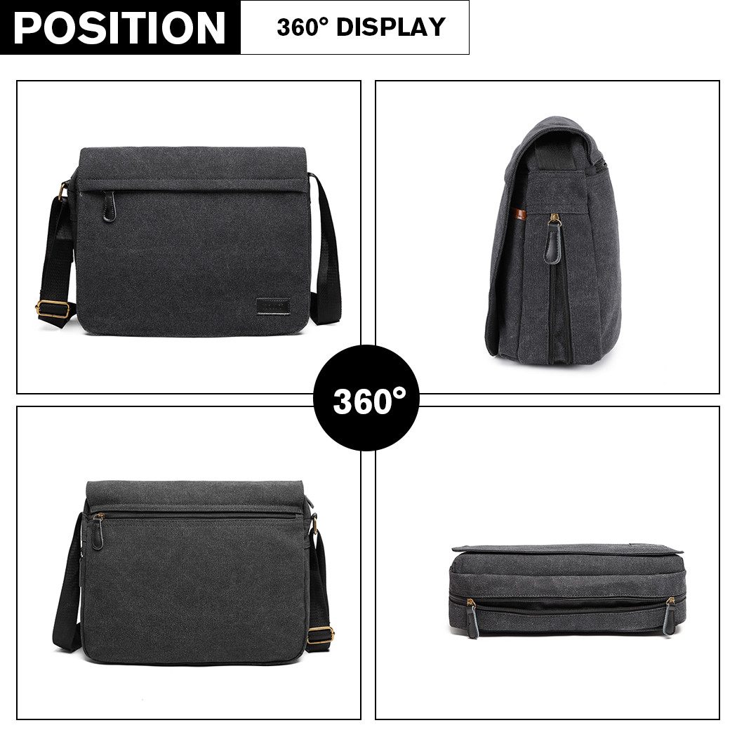 KONO Umhängetasche Canvas Messenger Bag Wasserdichte 13-Zoll Laptoptasche - Damen Herren – Bild 4 von 5