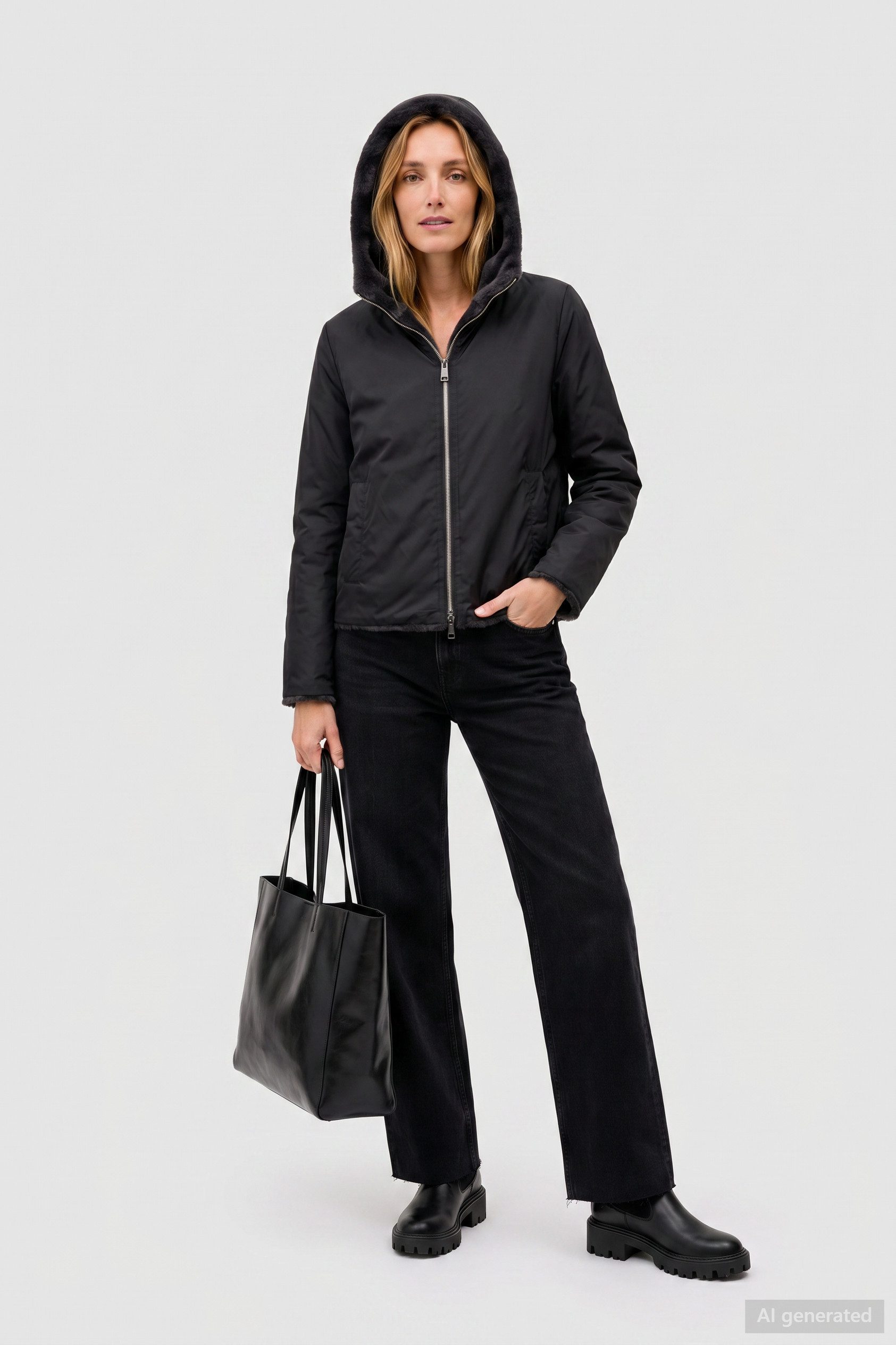 Barbara Lebek Wendejacke kuschelige Damenjacke mit Fellimitat / glattem Oberstoff