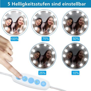 Clanmacy LED Spiegelleuchte LED Spiegelleuchte Dimmbar 10 LED USB für Make Up Schminktisch