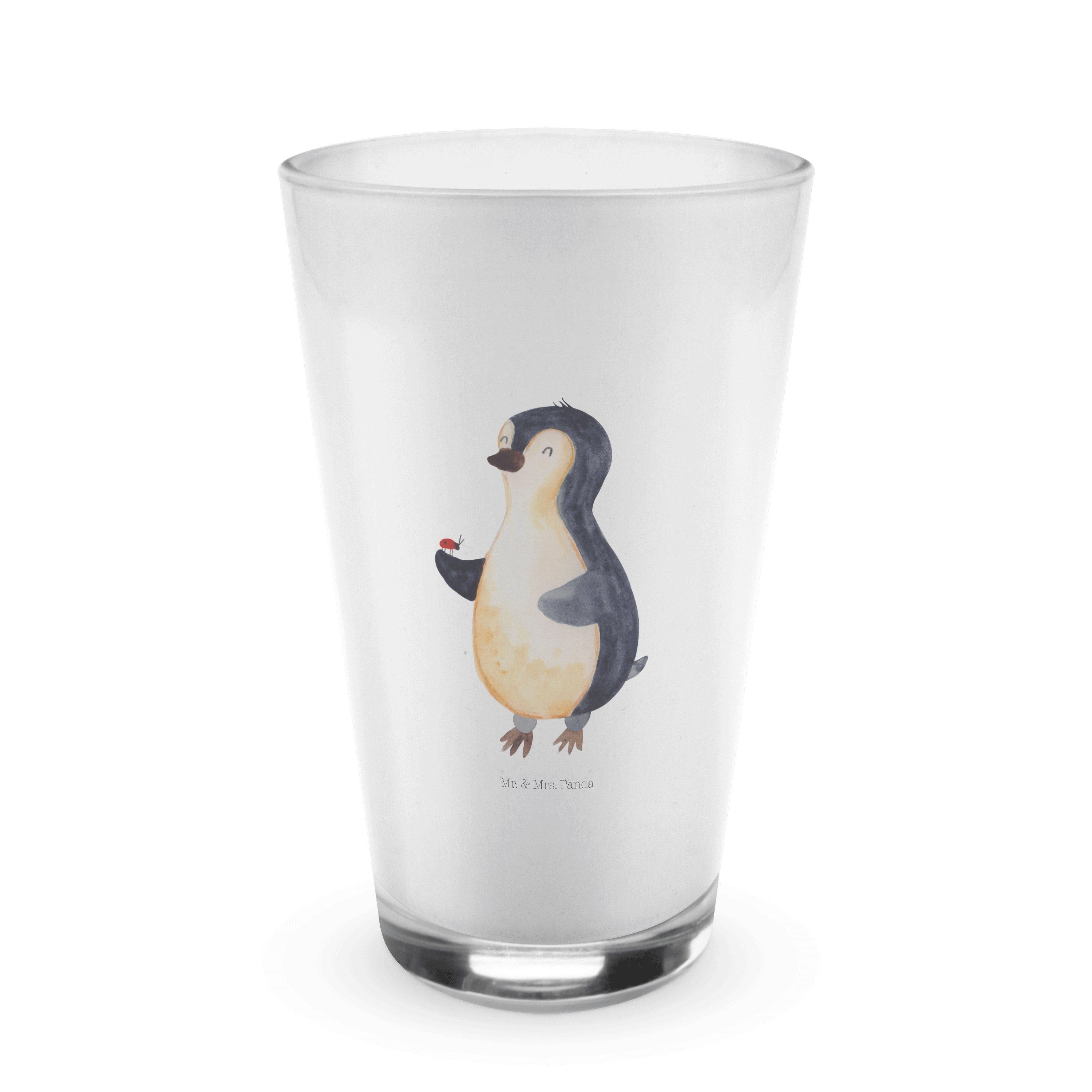 Mr. & Mrs. Panda Glas Pinguin Marienkäfer - Transparent - Geschenk, Glas, Freude, Cappuccin, Premium Glas