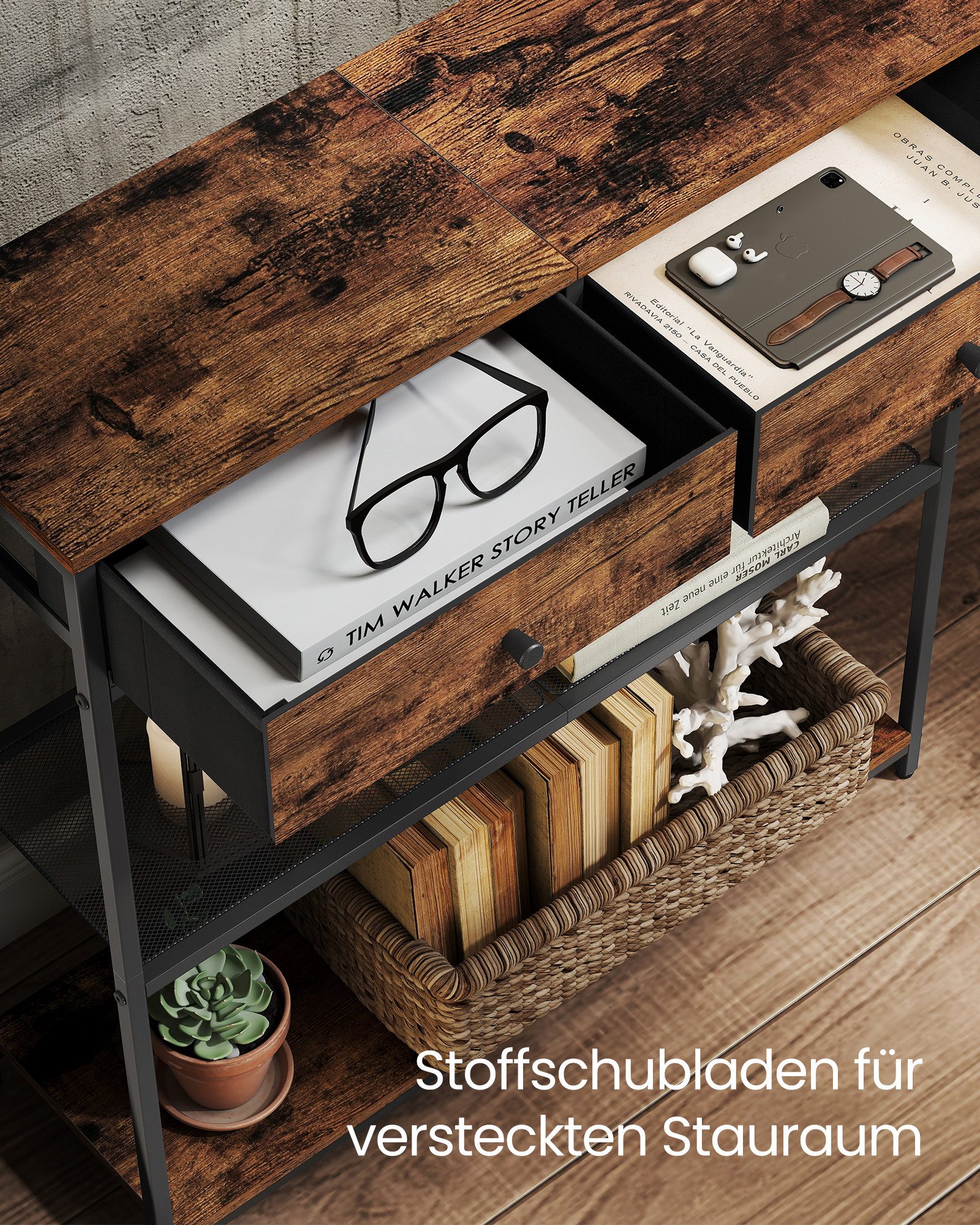 VASAGLE Konsolentisch, Beistelltisch, Flurtisch, schmal, mit 2 Schubladen, 24 x 76 x 80 cm