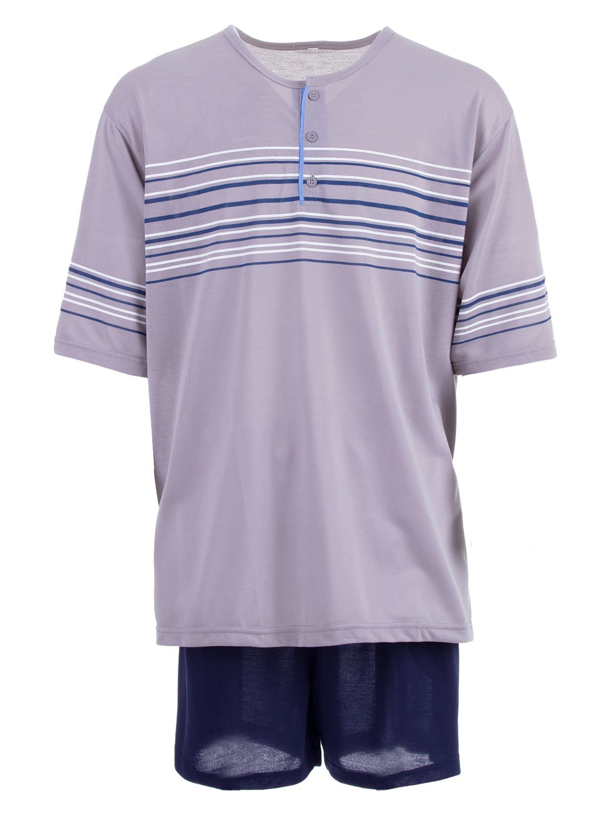 Henry Terre Schlafanzug Pyjama Set Shorty - Getreift 3XL-5XL grau | Pyjamas