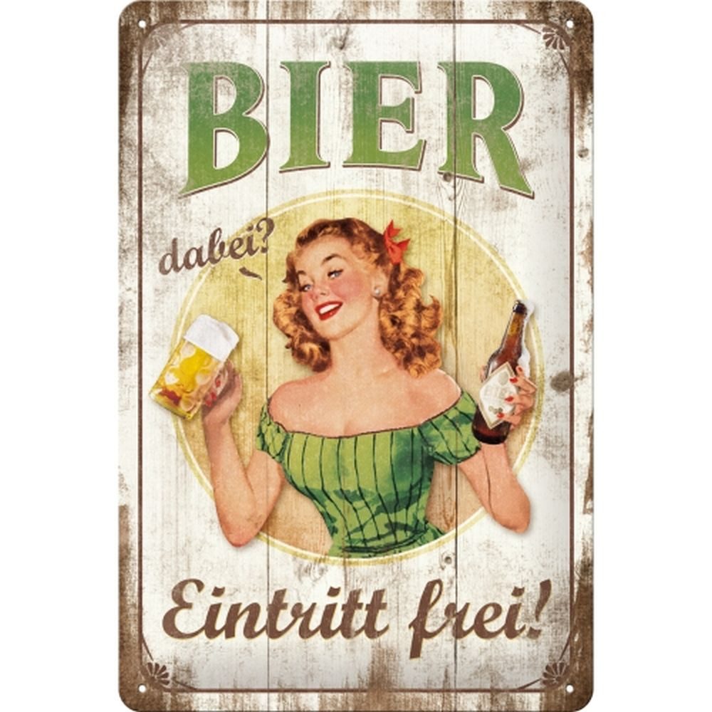 Nostalgic-Art Metallschild Blechschild 20 x 30cm - Bier dabei - Eintritt frei - Special Edition