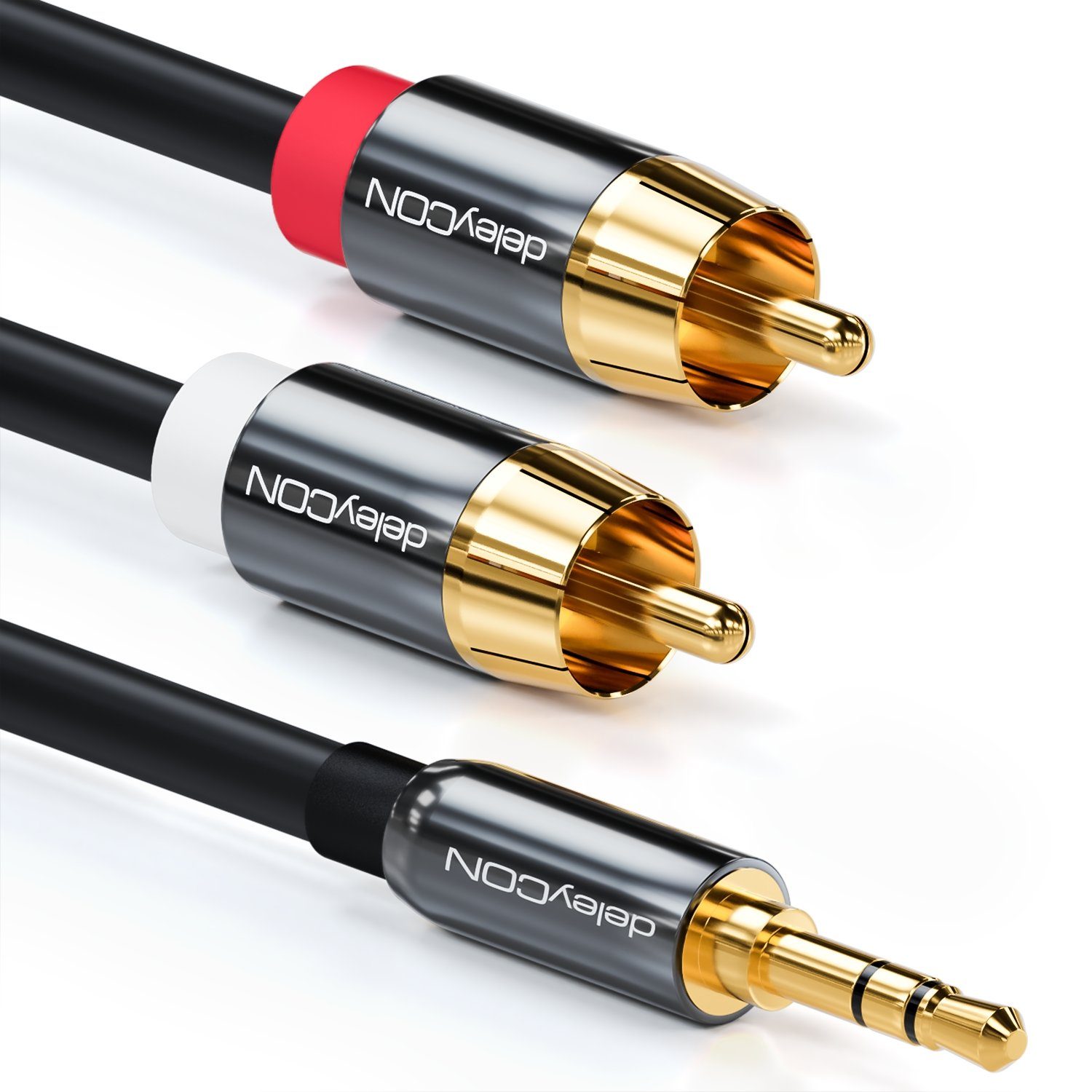 deleyCON deleyCON 10m HQ Adapter Audio Kabel - 3,5mm Klinke zu 2x Cinch Stecker Audio-Kabel
