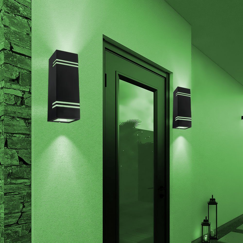 etc-shop Außen-Wandleuchte, Leuchtmittel Farbwechsel, LED Set Wand UP inklusive, Leuchten 3er RGB Fernbedienung Warmweiß, schwarz DOWN