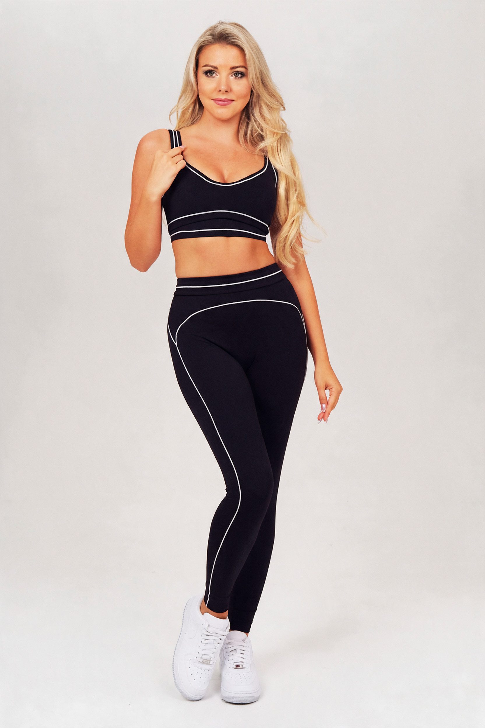 FemmeTone Trainingsanzug Yoga Set Damen mit Crop-Top und formender langer Sporthose (Set, 2-tlg., Sport-BH und High-Waist-Leggings), Fitnessoutfit mit Bustier und Kompressions-Tights